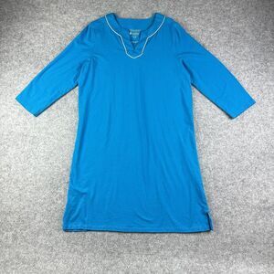 Coolibar Oceanview Tunic Shirt Dress Womens L Blue Coastal Beach Pool Resort UPF